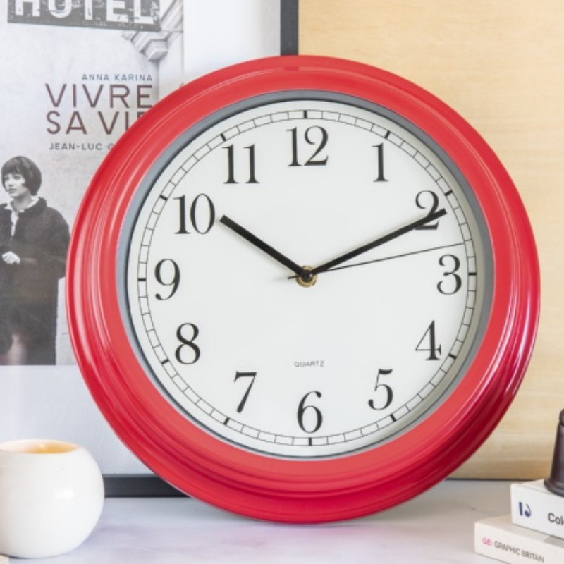 Reloj De Pared Retro Marco Rojo 30cm