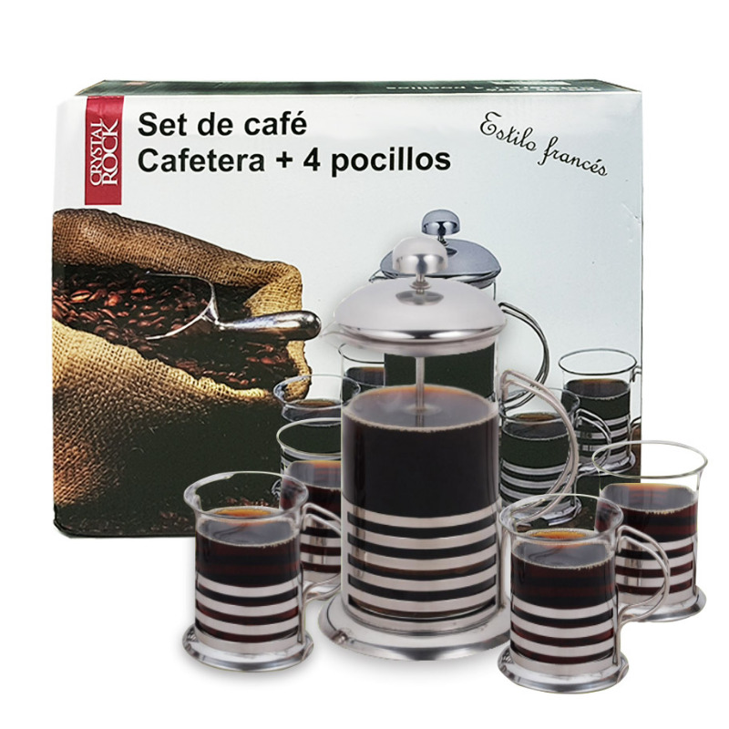 Set Cafetera 600ml + 4 Jarros 200ml