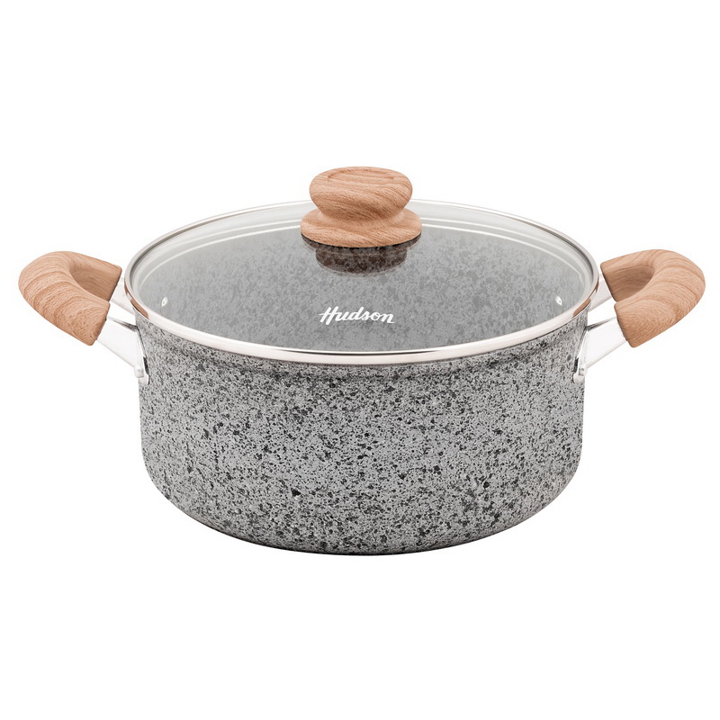 Cacerola Granito Forj.ado  Tapa Vidrio  24 Cm Hudson