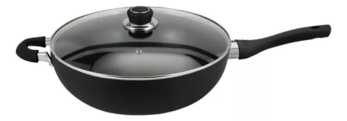 Wok Antiadherente Hudson Con Tapa  32 Cm Color Negro